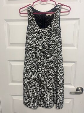 LOFT Black & White Polka Dot Midi Shift Dress